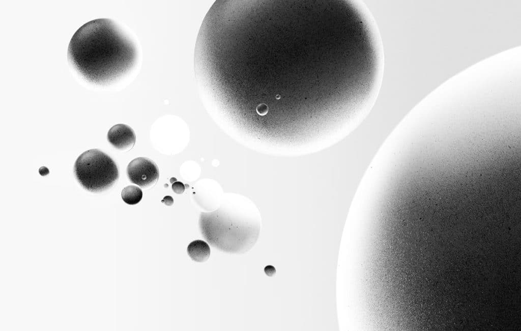a group of spheres in the air